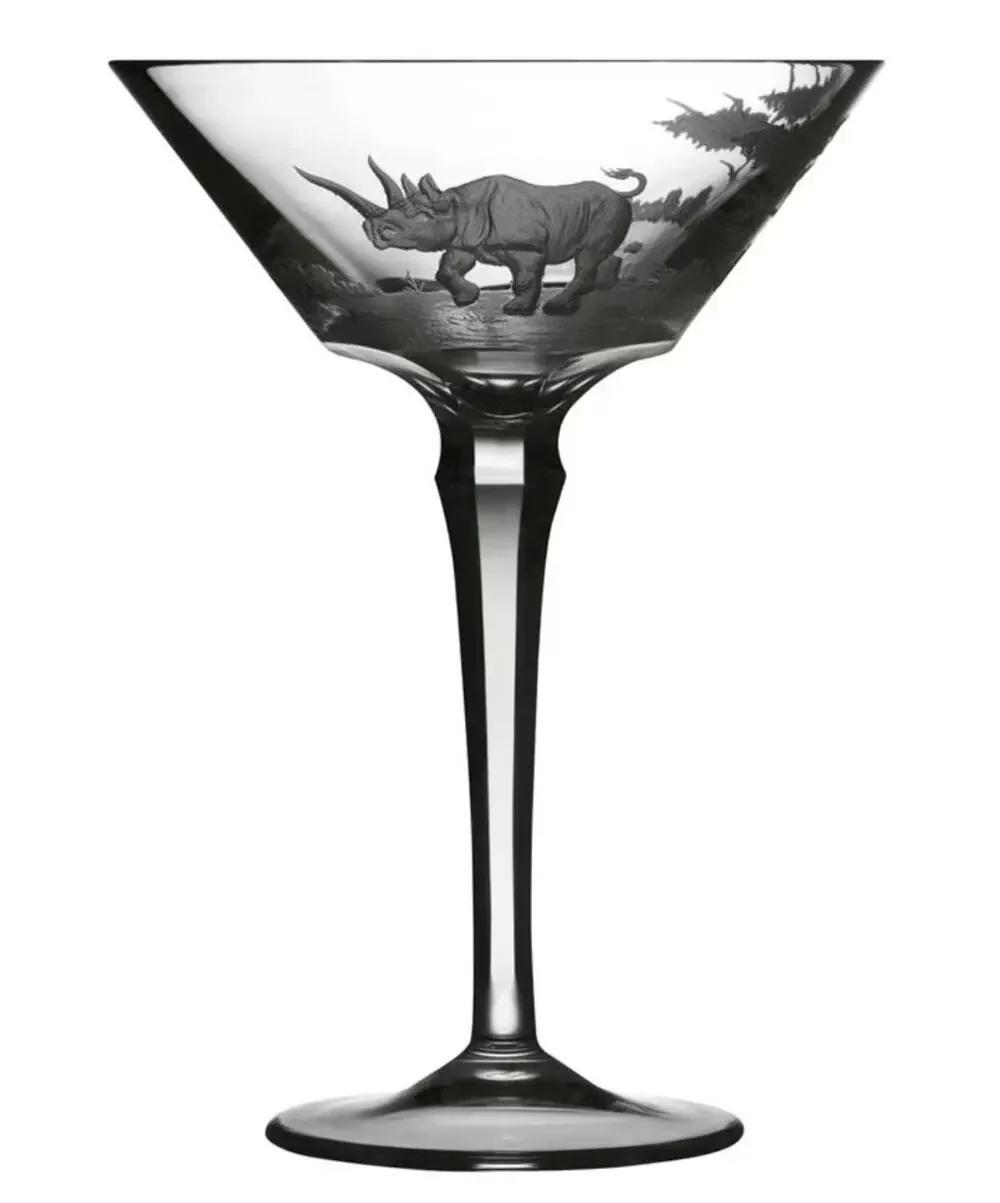 Vintage Varga Clear Crystal Safari Rhino Martini Glass Barware 6.5